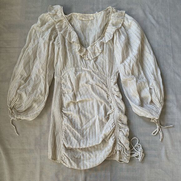 Jens Pirate Booty Vambelle Mini Dress Cream Gold Stripe S Boho Beach Ballon - Picture 6 of 16